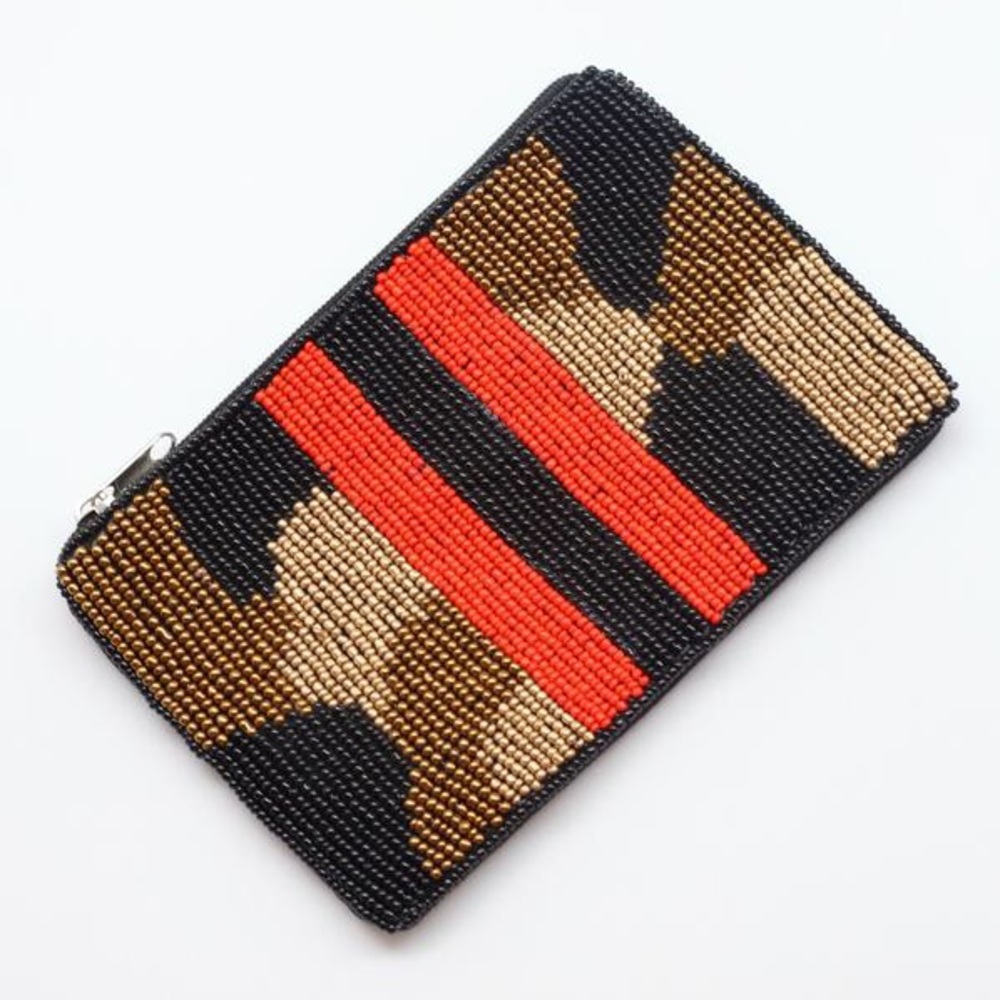 NWT Camo Stripe Hand Micro Beaded Coin Purse